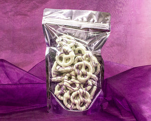 Absolutely Divine Chocolate Covered Pretzels with Huckleberry Drizzle in a Beautiful Gift Bag - 7 oz of Heavenly Goodness