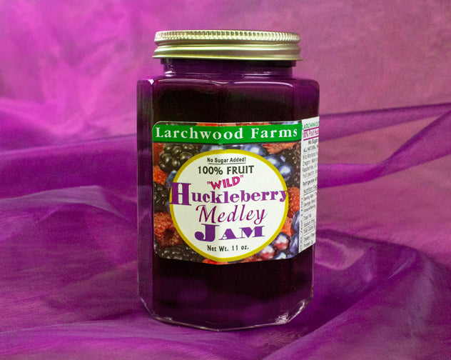 No sugar added, wild, organic huckleberry - marion berry - raspberry jam - an amazingly delicious trio sweetened with organic fruit concentrate. 