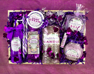 Hand crafted and beautifully arranged in a pine tray - a huckleberry lover will delight in a blissful spa experience.