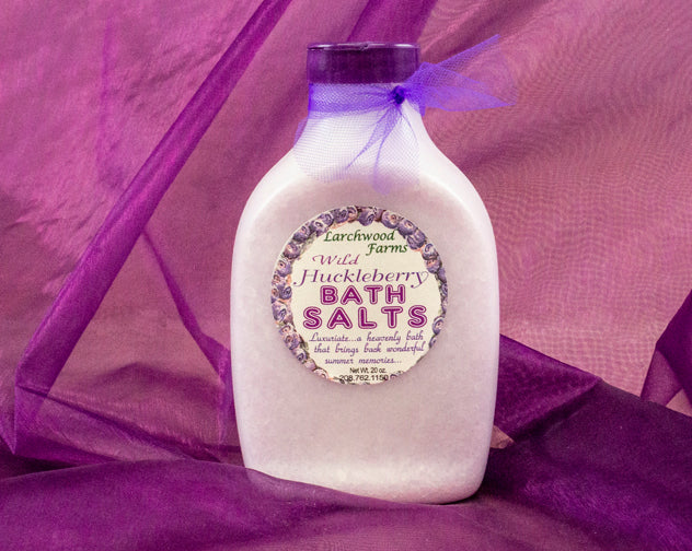 The perfect bouquet and mineral for a divine time in the bath - Huckleberry Bath Salt crafted by Larchwood Farms