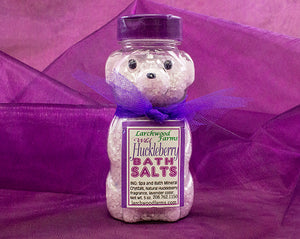 A bath gift for the huckleberry bear lover - 7 oz of huckleberry bliss bath salt soak