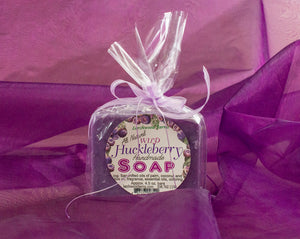 Handmade huckleberry soap crafted by the Larchwood Farms family