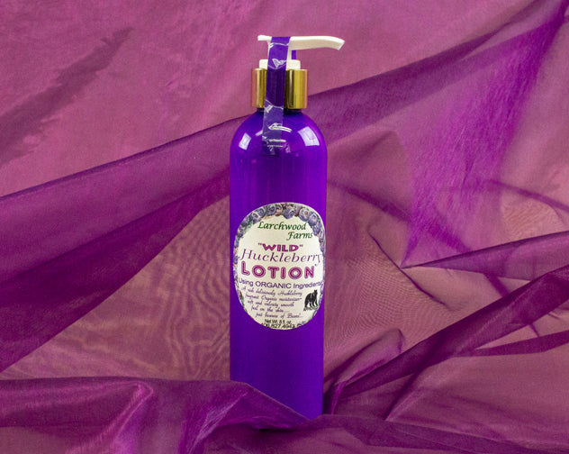Sumptuous huckleberry body lotion crafted by Larchwood Farms in the heart of huckleberry country